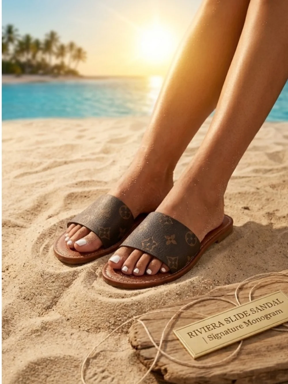 Louis Vuitton Monogram Brown Riviera Slide Sandals